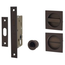 Heritage Brass by M Marcus Square Flush Privacy Handle Set with Lock - Matt Bronze