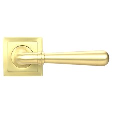 From The Anvil Satin Brass Door Handles on Square Rose - Newbury Range 