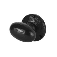 Olde Forge Oval Mortice Door Knob - 65mm Rose Diameter - Antique Black Iron