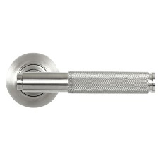 From The Anvil Satin Stainless Steel Knurled Door Handles on Round Rose - Brompton Range 