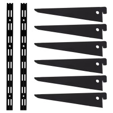 Exel Twin Slot Shelving Kit - 2 x 2000mm Shelf Wall Uprights & 6 x 170mm Shelf Brackets - Black