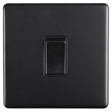 Eurolite Concealed 10A 1 Gang 2 Way Screwless Flat Plate Light Switch - Matt Black/Black
