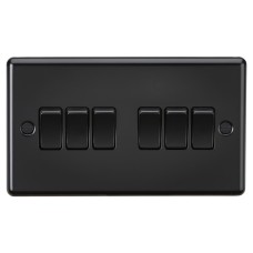Knightsbridge 10AX 6 Gang 2 Way Round Edge Light Switch - Matt Black
