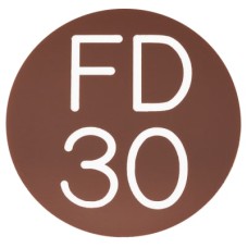 Exel FD30 Fire Door Sign - Self Adhesive - 50mm Diameter - Rigid Plastic - Brown