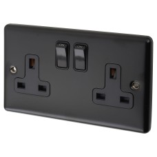 Eurolite Enhance Decorative 13A 2 Gang Double Pole Switched Socket - Matt Black with Black Inserts 