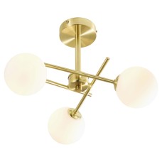 Forum Spa Lindos 3 Light Semi Flush LED Bathroom Ceiling Light - IP44 - Satin Brass & Opal Shades