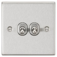 Knightsbridge 10AX 2 Gang 2 Way Toggle Light Switch - Brushed Chrome