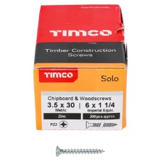 TIMCO Solo Chippy Pozi Countersunk Wood Screws - 3.5 x 30mm - Zinc Plated - Pack of 200
