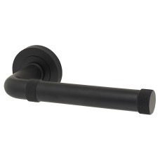 Jedo Matt Black Fire Rated Knurled Door Handles on Round Rose - Midtown Range 