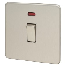 Knightsbridge 20A 1 Gang DP Screwless Flat Plate Appliance Switch with Neon - Brushed Chrome