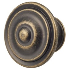 Olde Forge Alcott Round Cabinet Knob - 35mm Diameter - Antique Brass