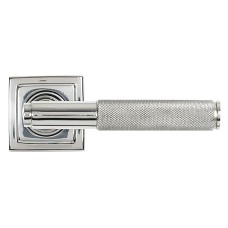 From The Anvil Polished Stainless Steel Knurled Door Handles on Square Rose - Brompton Range 