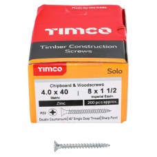 TIMCO Solo Chippy Pozi Countersunk Wood Screws - 4.0 x 40mm - Zinc Plated - Pack of 200