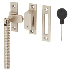 Hampstead Iris Reeded Locking Mortice & Hook Plate Window Fastener - Reversible - Satin Nickel 