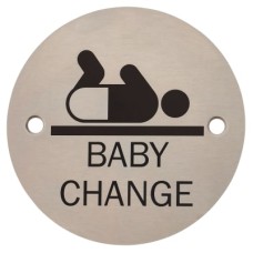 Exel Baby Change Door Sign - 75mm Diameter - Satin Stainless Steel