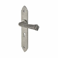 Olde Forge Pewter Gothic Keyhole Lock Door Handle - Long Plate - 247 x 44mm