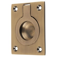 Exel Rectangular Flush Ring Cabinet Pull Handle - 63 x 50mm - Antique Brass