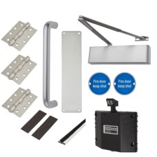 Heavy Duty Pull Door Handle Fire Door Kit & Dorgard Holder - Power Size 2-5 - Push/Pull -Aluminium