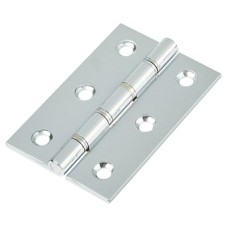 Double Phosphor Bronze Washered Butt Door Hinge - 75 x 50 x 2.5mm - Polished Chrome - Pair