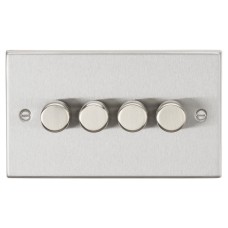 Knightsbridge 5-150W 4 Gang 2 Way Push On/Off Rotary Square Intelligent LED Dimmer - Brushed Chrome