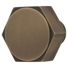 Alexander & Wilks Vesper Hex Cabinet Knob - 40mm Diameter - Antique Brass