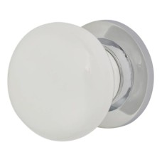 Exel Porcelain Mortice/Rim Door Knob - 60mm Rose Diameter - White and Chrome 