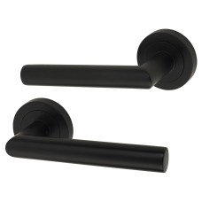 Exel Matt Black Door Handles on Round Rose - Emily Range 