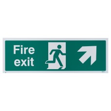 Exel Fire Exit Running Man Up Right Arrow Sign - 450 x 150mm - Rigid Plastic