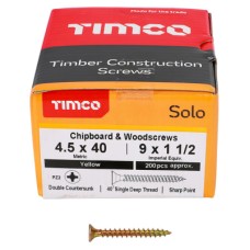 TIMCO Solo Chippy Pozi Countersunk Wood Screws - 4.5 x 40mm - Yellow Zinc - Pack of 200