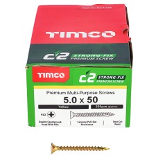 TIMCO C2 Strong-Fix Pozi Double Countersunk Wood Screws - 5.0 x 50mm - Yellow Zinc - Pack of 200