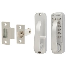 Securefast Easy Code Change Push Button Code Lock and Latch with Lever - Satin Chrome