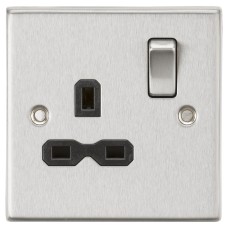 Knightsbridge 13A 1 Gang Double Pole Switched Socket - Brushed Chrome with Black Insert