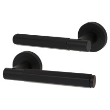 Exel Matt Black Hexagonal Door Handles on Round Rose - Juno Range 