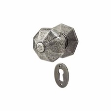 Olde Forge Octagonal Mortice/Rim Door Knob with Escutcheon - 59mm Rose Diameter - Pewter