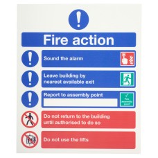 Exel Photoluminescent Symbolised Fire Action Notice Sign - 250 x 300mm - Rigid Plastic
