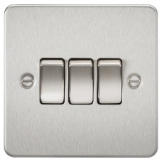 Knightsbridge 10AX 3 Gang 2 Way Flat Plate Light Switch - Brushed Chrome