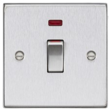Knightsbridge 45A 1 Gang Square Edge Double Pole Cooker Switch with Neon - Brushed Chrome