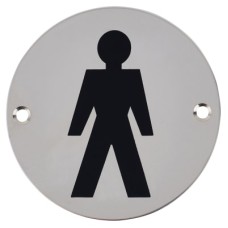 Exel Mens Toilet Door Sign - 75mm Diameter - Polished Stainless Steel