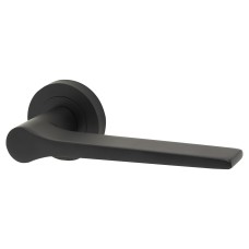 Jedo Matt Black Fire Rated Door Handles on Round Rose - Geo Range 