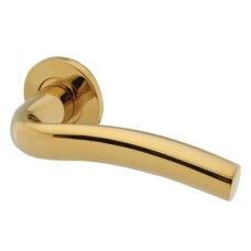 Hampstead PVD Brass Scroll Door Handles on Round Rose - Swept 4 Range 