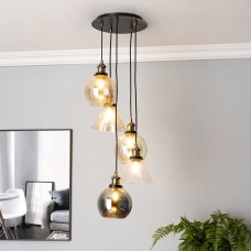 BHS Carter Industrial 5 Light Ceiling Pendant - Bronze Fittings and Clear Glass Shades