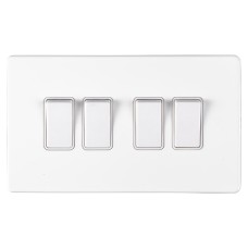 Eurolite Concealed 10A 4 Gang 2 Way Screwless Flat Plate Light Switch - Matt White