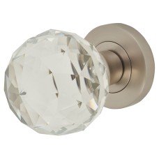 Jedo Cut Glass Mortice Door Knob - 54mm Rose Diameter - Satin Nickel
