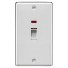 Knightsbridge 45A 2 Gang Round Edge Double Pole Cooker Switch with Neon - Brushed Chrome