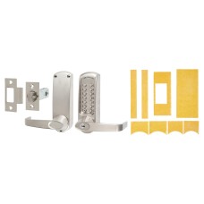 Codelocks CL615 Push Button Code Lock and Latch with Intumescent - Key Override - Brushed Steel