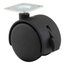 Mini Twin Wheel Castor - Swivel Braked - 45kg Max Weight - 50mm Diameter - Black - Pack of 4