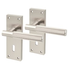 Exel Satin Nickel Knurled Keyhole Lock Door Handle - Remi Range - 155 x 55mm