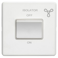 Eurolite Concealed 10A 1 Gang Screwless Flat Plate Triple Pole Fan Isolator Switch - Matt White 