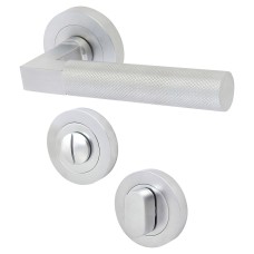 Hampstead Solid Brass Knurled Door Handle on Rose with Turn & Release - Satin Chrome