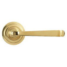 From The Anvil Polished Brass Door Handles on Round Art Deco Rose - Avon Range 
